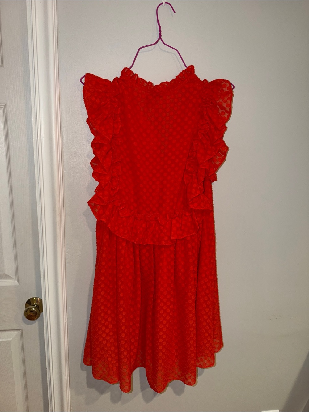 Bright Red Ruffle Shift Dress - Picture 3 of 3